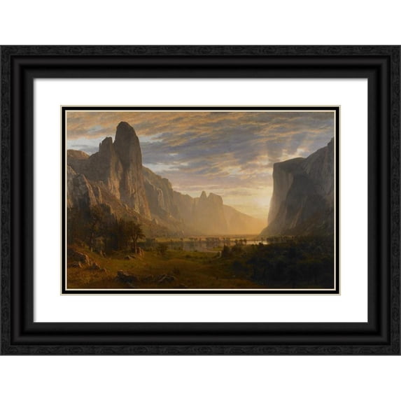 Albert Bierstadt 14x11 Black Ornate Wood Framed Double Matted Museum Art Print Titled: Looking Down Yosemite Valley, California (1865)