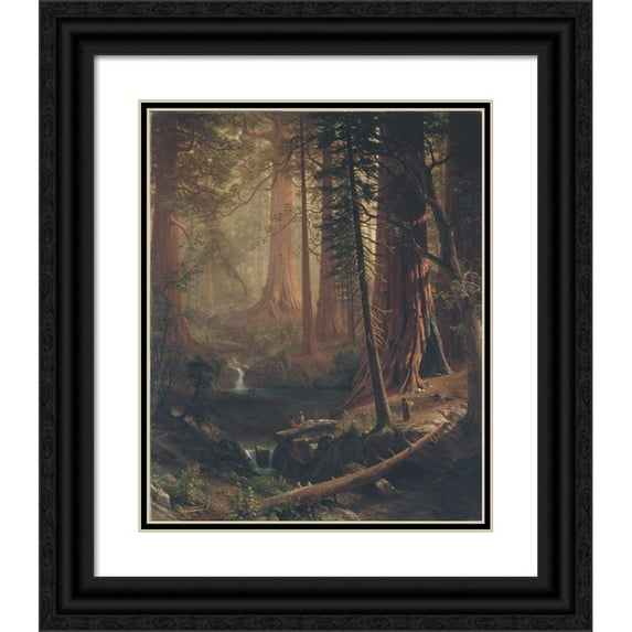Albert Bierstadt 15x18 Black Ornate Wood Framed Double Matted Museum Art Print Titled - Giant Redwood Trees of California (1874)