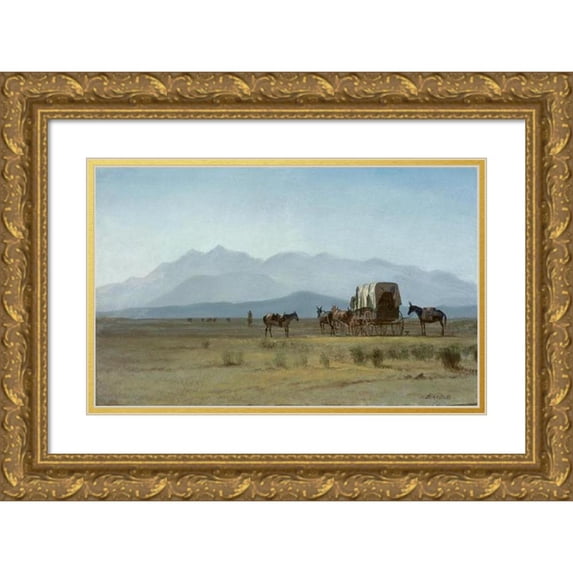 Albert Bierstadt 18x13 Gold Ornate Wood Frame and Double Matted Museum Art Print Titled - Surveyor's Wagon in the Rockies (C.1859)