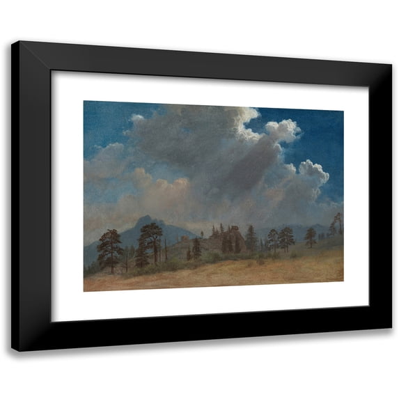 Albert Bierstadt 18x14 Black Modern Framed Museum Art Print Titled - Fir Trees and Storm Clouds (C. 1870)