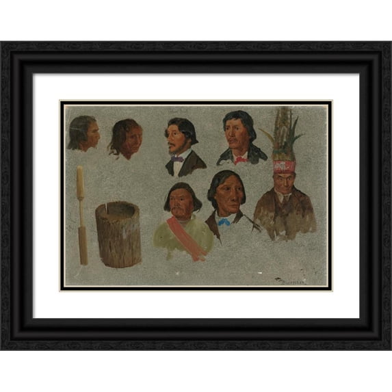 Albert Bierstadt 18x14 Black Ornate Wood Framed Double Matted Museum Art Print Titled - Seven Indian Portraits and One Primitive Utensil