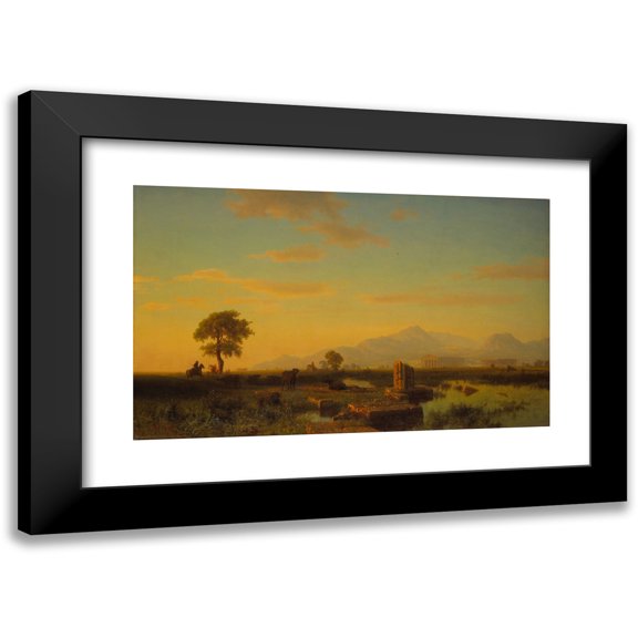 Albert Bierstadt 24x16 Black Modern Framed Museum Art Print Titled - Ruins of Paestum (1858)