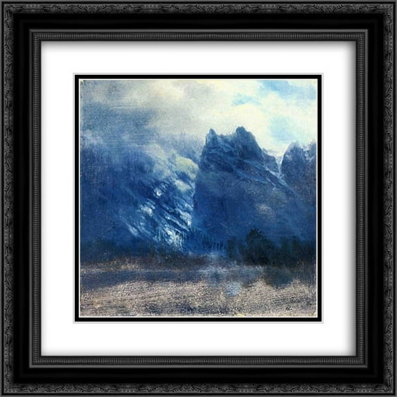 Albert Bierstadt 2x Matted 20x20 Black Ornate Framed Art Print 'Yosemite Valley Twin Peaks'