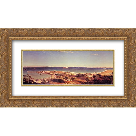 Albert Bierstadt 2x Matted 24x14 Gold Ornate Framed Art Print 'The Bombardment of Fort Sumter'
