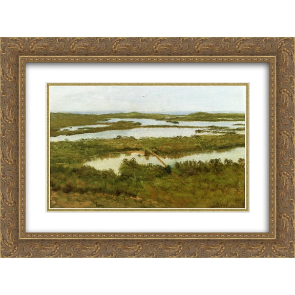 Albert Bierstadt 2x Matted 24x18 Gold Ornate Framed Art Print 'A River Estuary'