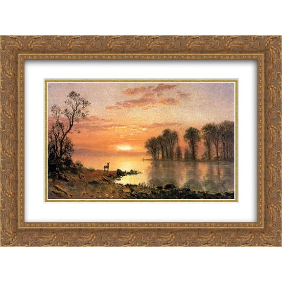 Albert Bierstadt 2x Matted 24x18 Gold Ornate Framed Art Print 'Sunset'