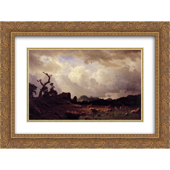 Albert Bierstadt 2x Matted 24x18 Gold Ornate Framed Art Print 'Thunderstorm in the Rocky Mountains'