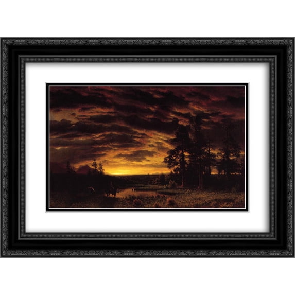 Albert Bierstadt 2x Matted 24x20 Black Ornate Framed Art Print 'Evening on the Prarie'