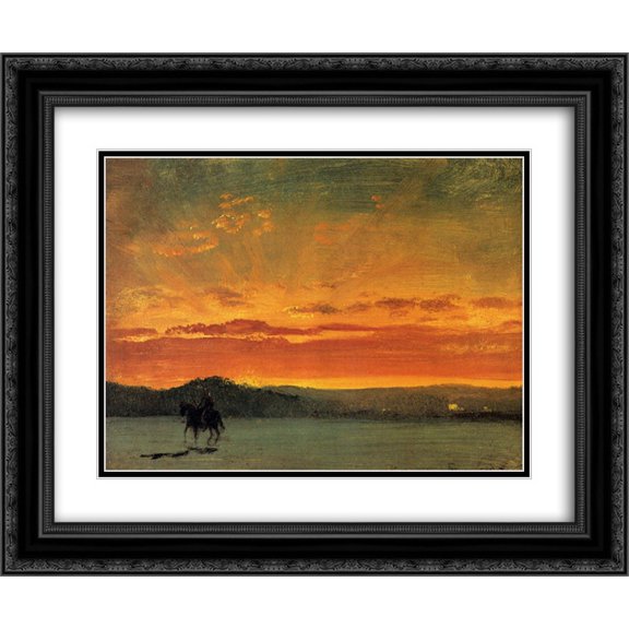 Albert Bierstadt 2x Matted 24x20 Black Ornate Framed Art Print 'Indian Rider at Sunset'