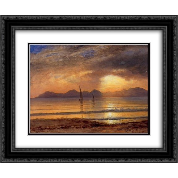 Albert Bierstadt 2x Matted 24x20 Black Ornate Framed Art Print 'Sunset over a Mountain Lake'