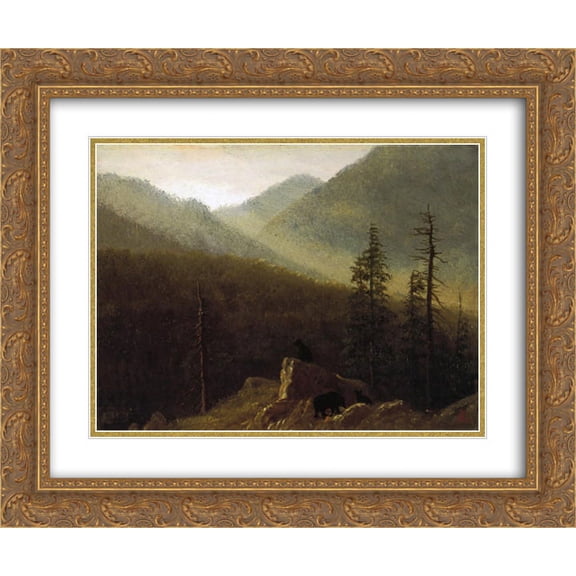 Albert Bierstadt 2x Matted 24x20 Gold Ornate Framed Art Print 'Bears in the Wilderness'