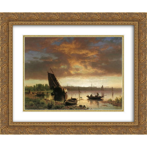 Albert Bierstadt 2x Matted 24x20 Gold Ornate Framed Art Print 'Harbor Scene'