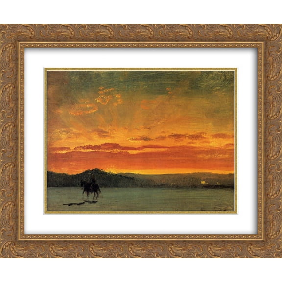 Albert Bierstadt 2x Matted 24x20 Gold Ornate Framed Art Print 'Indian Rider at Sunset'