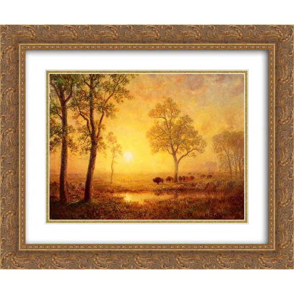 Albert Bierstadt 2x Matted 24x20 Gold Ornate Framed Art Print 'Sunset on the Mountain'