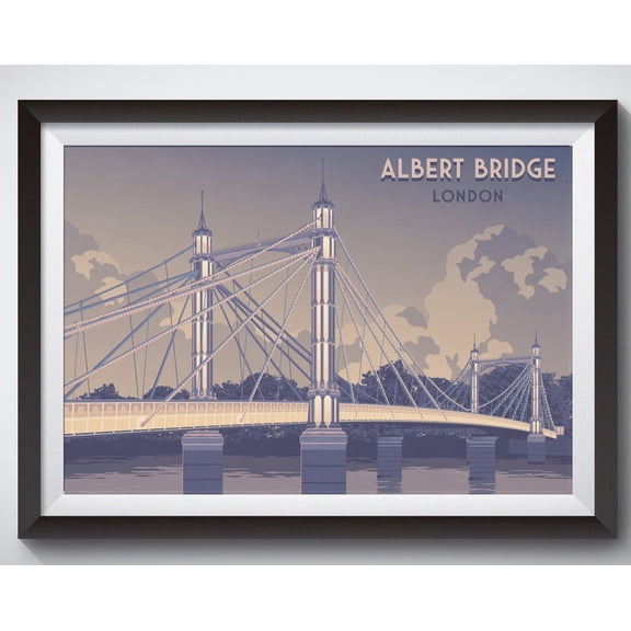Albert Bridge London Travel Poster, London Travel Print, River Thames Wall Art, Chelsea, Battersea, Vintage Travel Print, Architecture Print Wall Art, Modern Wall Decor, 8x12 UNFRAMED