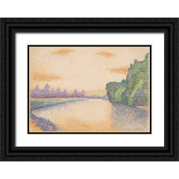 Albert, Dubois-Pillet, 24x18 Black Ornate Wood Framed with Double Matting Museum Art Print Titled - The Banks of the Marne at Dawn