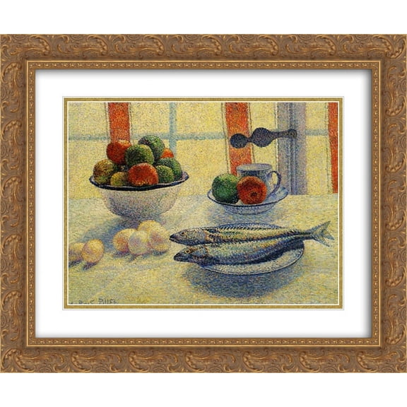 Albert Dubois Pillet 2x Matted 24x20 Gold Ornate Framed Art Print 'Stilleven Met Vis'