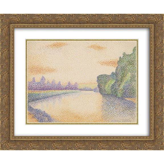Albert Dubois Pillet 2x Matted 24x20 Gold Ornate Framed Art Print 'The Banks of the Marne at Dawn'
