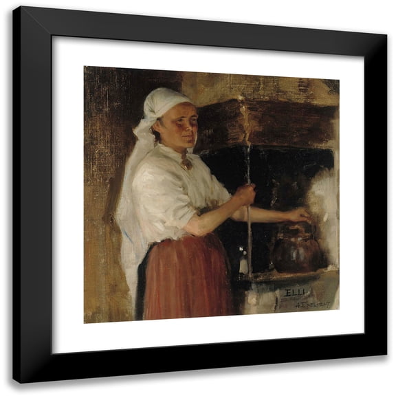 Albert Edelfelt 12x12 Black Modern Framed Museum Art Print Titled - Elli Jappinen at the Stove, Study (1887)