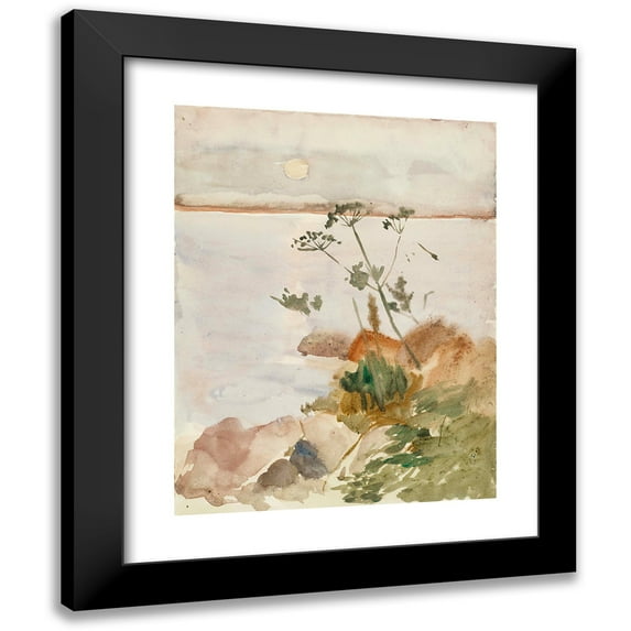 Albert Edelfelt 12x14 Black Modern Framed Museum Art Print Titled - Seashore in the Moonlight