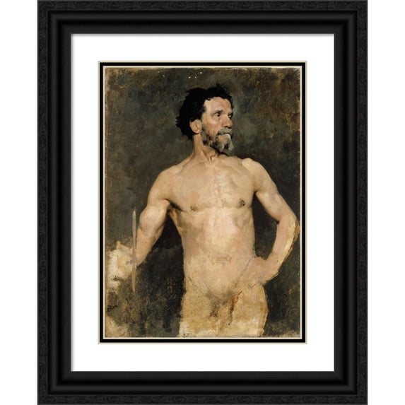 Albert Edelfelt 14x18 Black Ornate Wood Framed Double Matted Museum Art Print Titled - Male Model, Study (1874 - 1875)