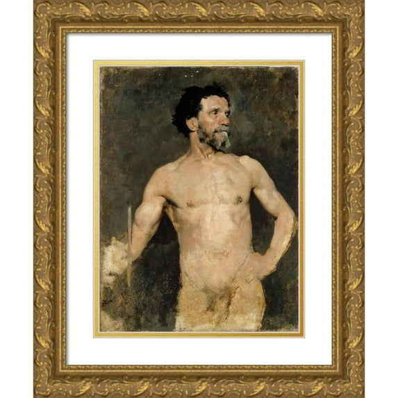 Albert Edelfelt 14x18 Gold Ornate Wood Frame and Double Matted Museum Art Print Titled - Male Model, Study (1874 - 1875)