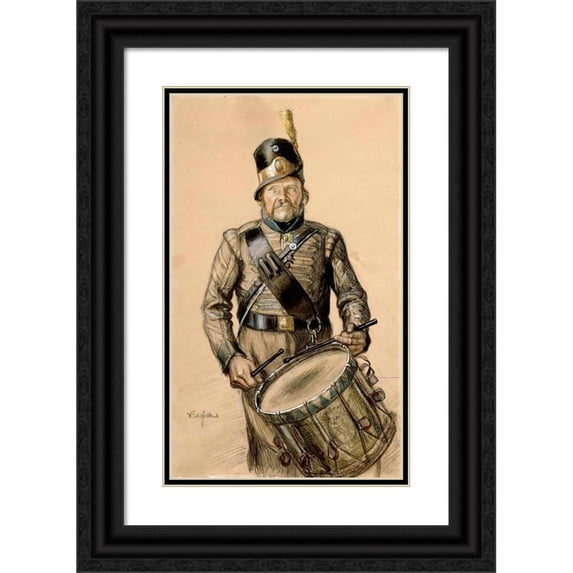 Albert Edelfelt 16x24 Black Ornate Framed Double Matted Museum Art Print Titled: Drummer Nord, Illustration of Stories of Lieutenant Stool (1897 - 1900)