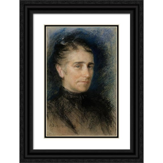 Albert Edelfelt 17x24 Black Ornate Framed Double Matted Museum Art Print Titled: Portrait of Mrs. Emilie Krohn (1893)