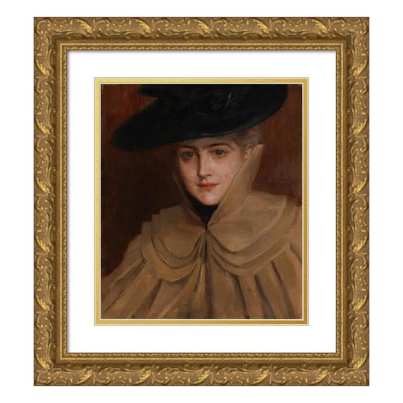 Albert Edelfelt 20x23 Gold Ornate Framed and Double Matted Museum Art Print Titled - Portrait of a Young Woman (1891)