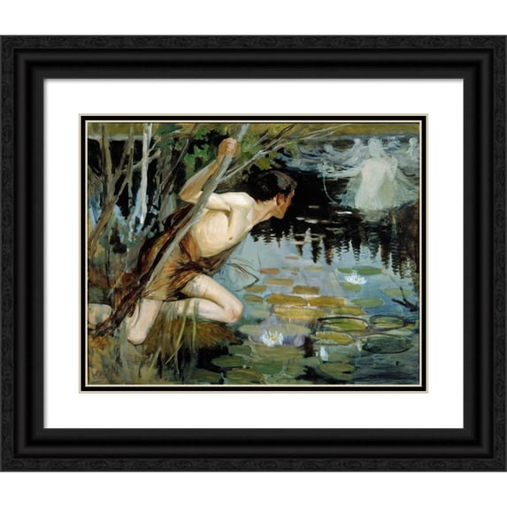 Albert Edelfelt 24x20 Black Ornate Framed Double Matted Museum Art Print Titled: Youth and a Mermaid, Sketch (1896)