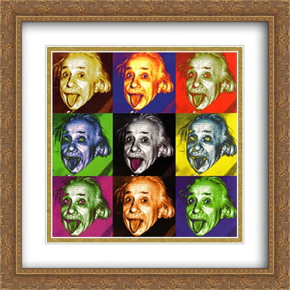 Albert Einstein (Pop Art) 2x Matted 28x28 Large Gold Ornate Framed Art Print