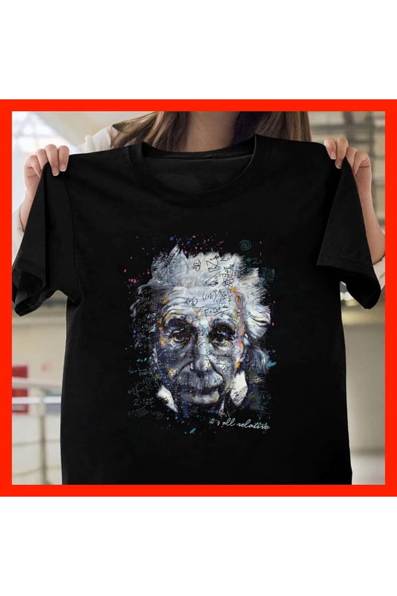 Albert Einstein Portrait T-Shirt - Genius Scientist Physics Formula Art Tee T1429, Softstyle for Unisex, Inclusive Sizing to 5XL
