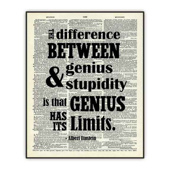 Albert Einstein Quote, Funny Quote, Ispirational Wall Decor, Dictionary Art Print, The Difference Between Stupidity And Genius Is That Genius Has Its Limits, UNFRAMED Print 8"x10"