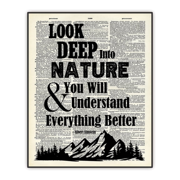 Albert Einstein Quote Print, Inspirational Wall Art, Look Deep Into Nature And You Will Understand Everything Better, Science Quote, Dictionary Art Print 8x10 Inches, Unframed