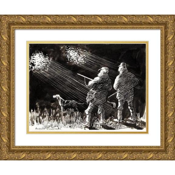 Albert Engström 14x11 Gold Ornate Wood Frame and Double Matted Museum Art Print Titled - Hunting Life (1902)