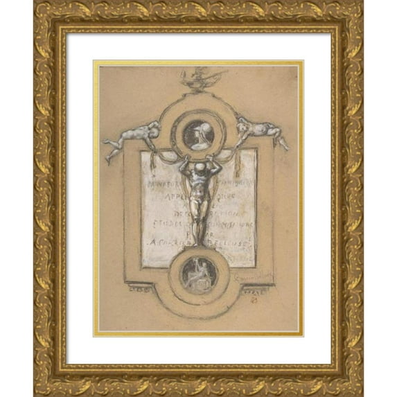 Albert-Ernest Carrier-Belleuse 11x14 Gold Ornate Wood Frame and Double Matted Museum Art Print Titled - Design for a Frontispiece (19th Century)