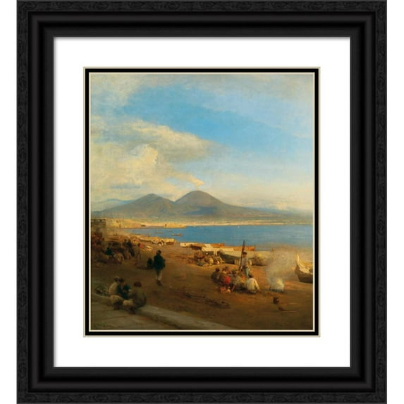 Albert Flamm 15x17 Black Ornate Wood Framed Double Matted Museum Art Print Titled - A View of the Gulf of Naples from Posilippo