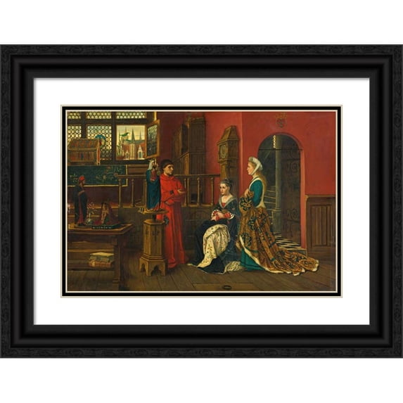 Albert Frans Lieven De Vriendt 18x13 Black Ornate Wood Framed Double Matted Museum Art Print Titled - Queen with Lady in Waiting