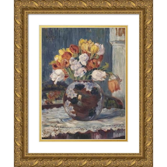 Albert König 12x14 Gold Ornate Wood Frame and Double Matted Museum Art Print Titled - Tulips in Kugelvase (1916)