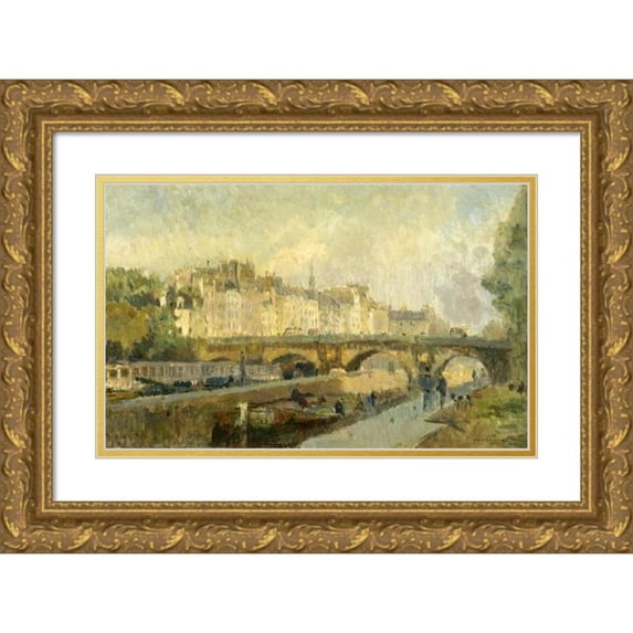 Albert Lebourg 14x10 Gold Ornate Wood Frame and Double Matted Museum Art Print Titled - Le Pont Neuf (1906)