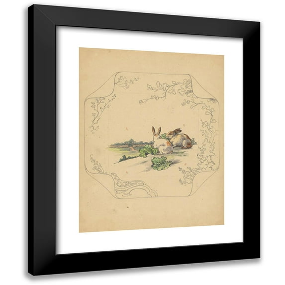 Albert Louis Dammouse 12x14 Black Modern Framed Museum Art Print Titled - Design for Board of the Model "Square" with Two Rabbits (C. 1875 - C. 1880)