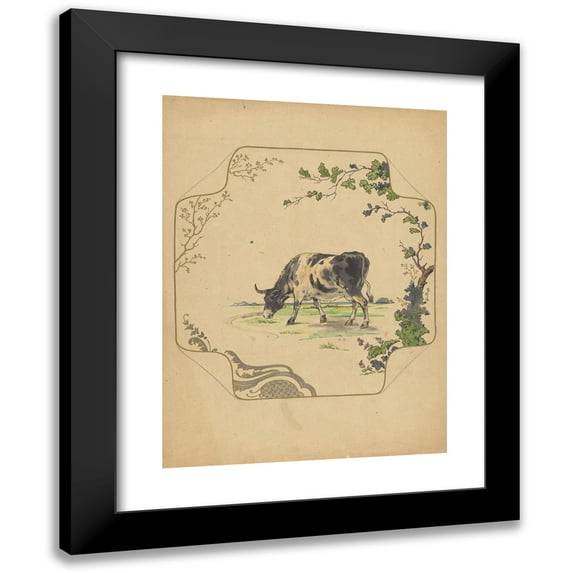 Albert Louis Dammouse 19x24 Black Modern Framed Museum Art Print Titled - Design for Board of the Model "Square" with Grazing Cow (C. 1875 - C. 1880)