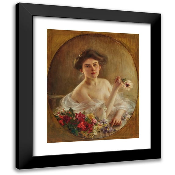 Albert Lynch 15x18 Black Modern Framed Museum Art Print Titled - Portrait of a Young Woman with Flowers