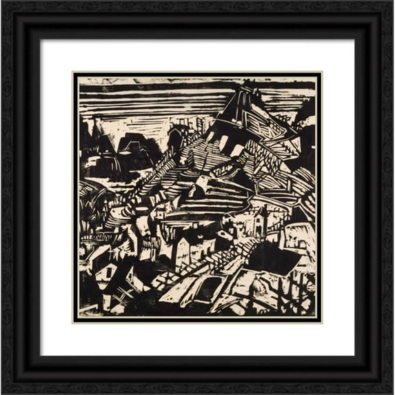 Albert Müller 20x20 Black Ornate Framed Double Matted Museum Art Print Titled: Village in Tessin (1925)