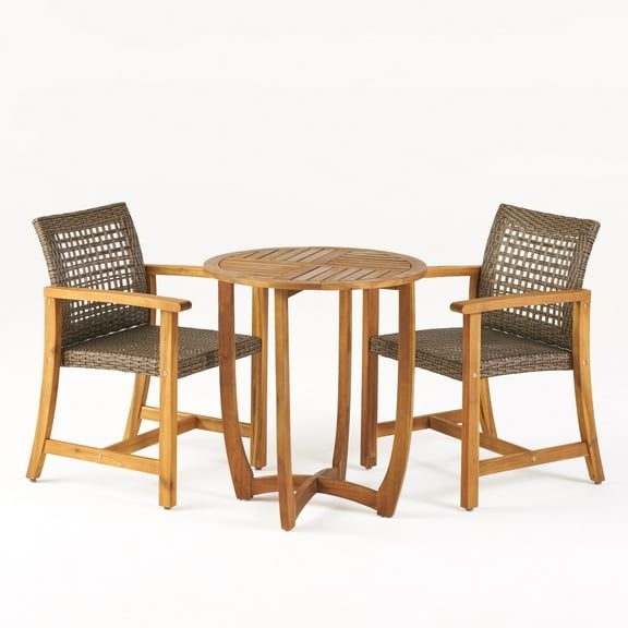 Albert Outdoor 2 Seater Acacia Wood Dining Set, Teak Finish, Mixed Mocha