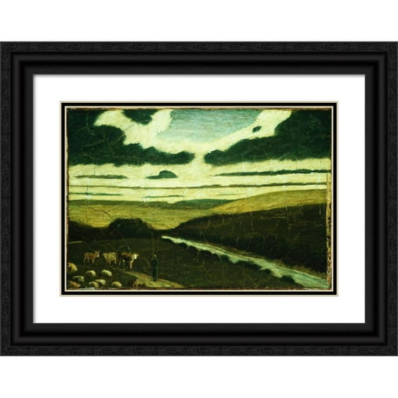 Albert Pinkham Ryder 24x18 Black Ornate Framed Double Matted Museum Art Print Titled: Landscape (1897-98)