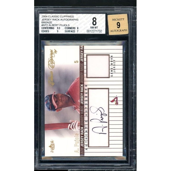 Albert Pujols Card 2004 Classic Clippings Jersey Rack Autographs Bronze BGS 8