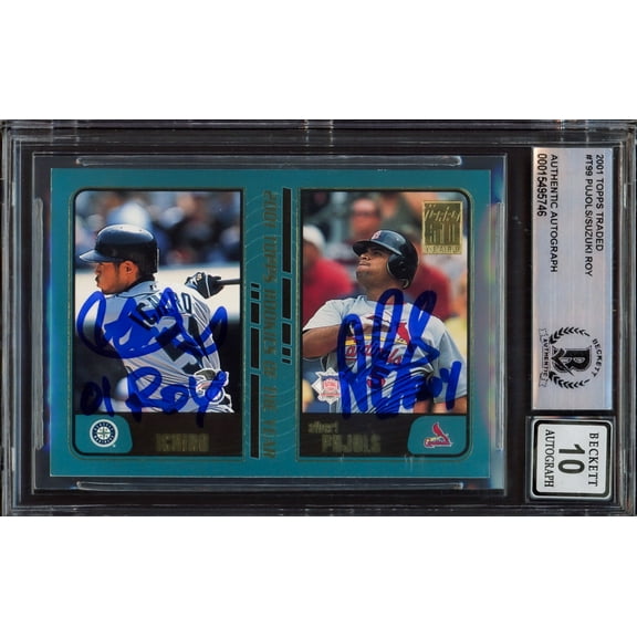 Albert Pujols & Ichiro Suzuki Autographed 2001 Topps Traded Rookie Card #T99 Auto Grade Gem Mint 10 "01 ROY " Beckett BAS #15495746