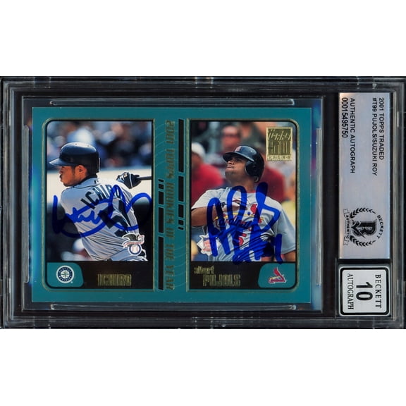 Albert Pujols & Ichiro Suzuki Autographed 2001 Topps Traded Rookie Card #T99 Auto Grade Gem Mint 10 Beckett BAS #15495750