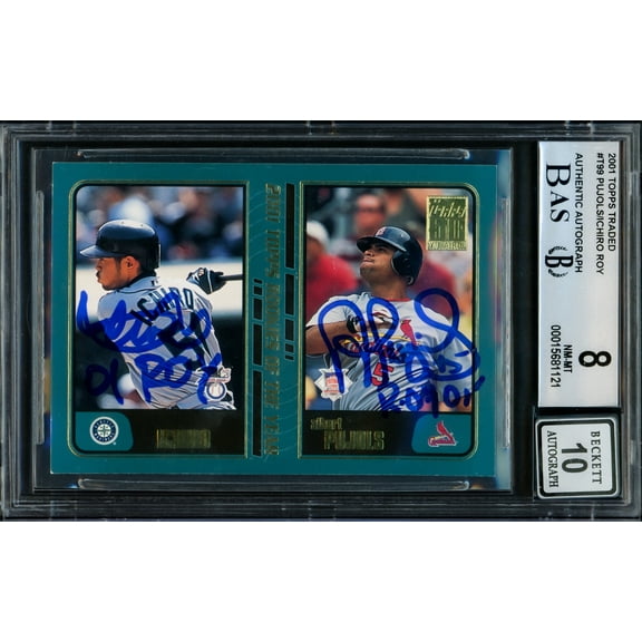 Albert Pujols & Ichiro Suzuki Autographed 2001 Topps Traded Rookie Card #T99 BGS 8 Auto Grade Gem Mint 10 "01 ROY" Beckett BAS #15681121
